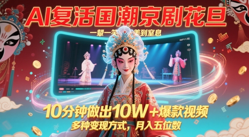 AI复活国潮京剧花旦，一颦一笑美到窒息，10分钟做出10W+爆款视频，多种变现方式，月入五位数-创客空间