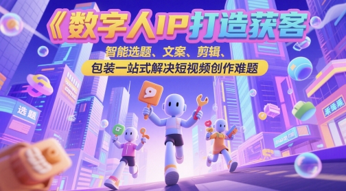数字人IP打造获客变现实操课，智能选题、文案、剪辑、包装一站式解决短视频创作难题-创客空间