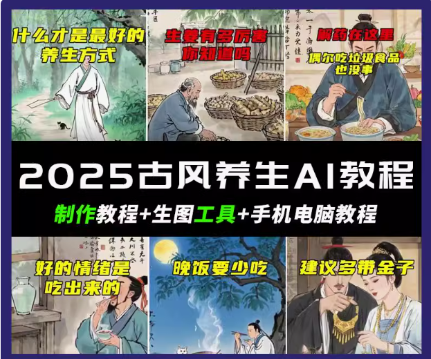 抖音AI古风养生视频教程日入五张 轻松涨粉 10W+-创客空间